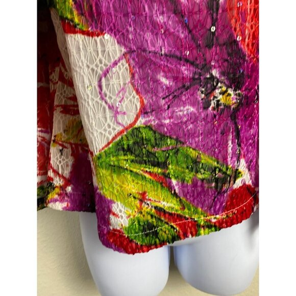 Joseph Ribkoff Floral Top Blazer Set size 12 Lace Lightweight Red Green Full Zip - Picture 15 of 16